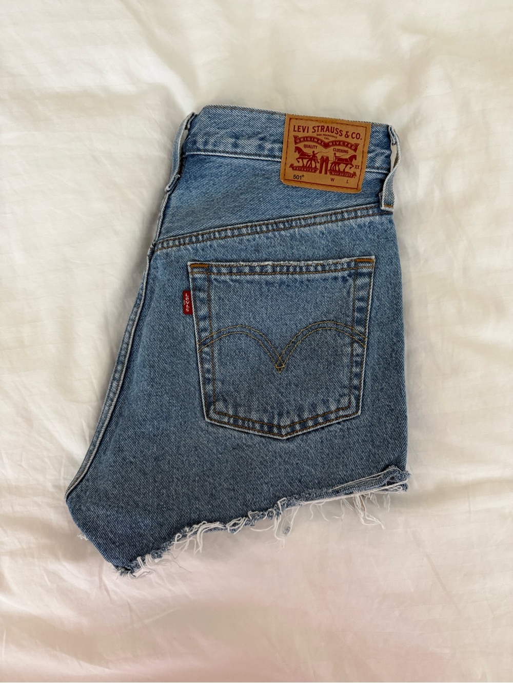 Levi's Medium Blue 501 Frayed Hem Denim Shorts